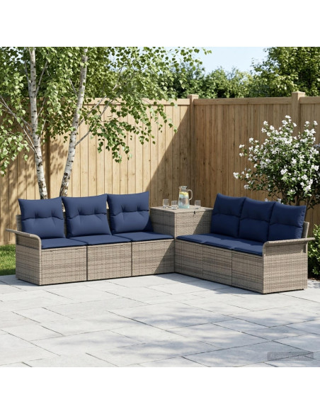 Set di divani 7 pz Grigio e Blu Navy Rattan sintetico e Acciaio