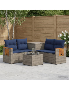 Set di divani 6 pz Grigio e Blu Navy Rattan sintetico e Acciaio