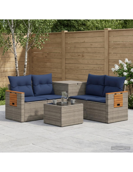 Set di divani 6 pz Grigio e Blu Navy Rattan sintetico e Acciaio