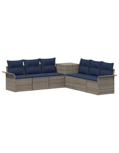 Set di divani 7 pz Grigio e Blu Navy Rattan sintetico e Acciaio