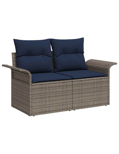 Set di divani 7 pz Grigio e Blu Navy Rattan sintetico e Acciaio