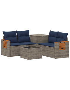 Set di divani 6 pz Grigio e Blu Navy Rattan sintetico e Acciaio 2