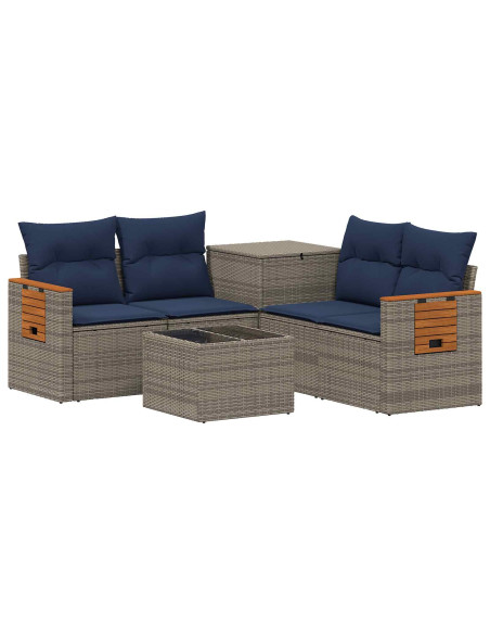 Set di divani 6 pz Grigio e Blu Navy Rattan sintetico e Acciaio