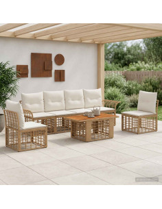 Set Divano da Giardino 7 pz Naturale e Bianco Crema polyrattan