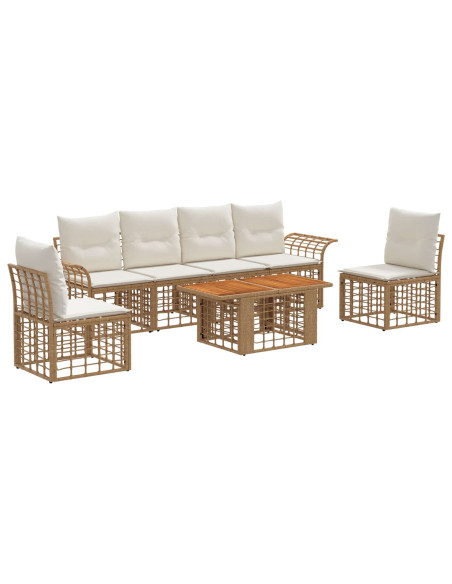 Set Divano da Giardino 7 pz Naturale e Bianco Crema polyrattan