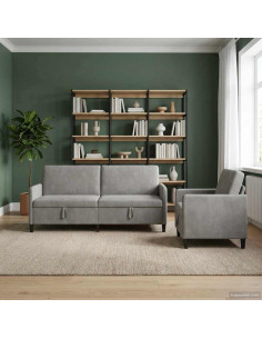 Set di Divani con Storage 2 pz Grigio Chiaro Poliestere