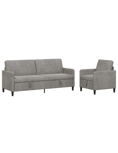 Set di Divani con Storage 2 pz Grigio Chiaro Poliestere