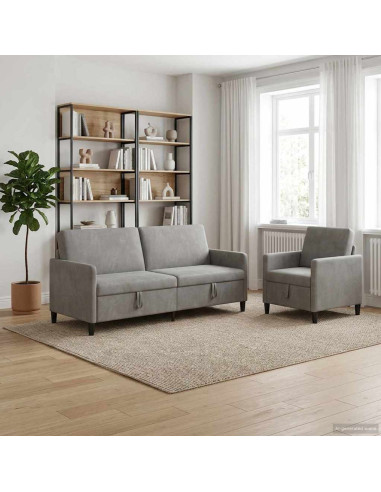 Set di Divani con Storage 2 pz Grigio Chiaro Poliestere