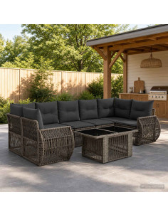 Set Divano da Giardino 8 pz Grigio e Grigio Scuro polyrattan