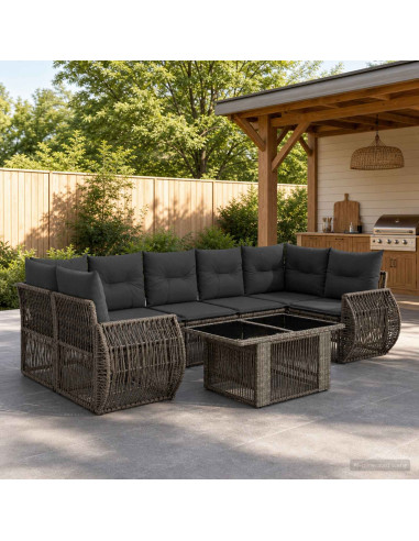 Set Divano da Giardino 8 pz Grigio e Grigio Scuro polyrattan