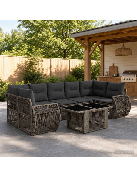 Set Divano da Giardino 8 pz Grigio e Grigio Scuro polyrattan