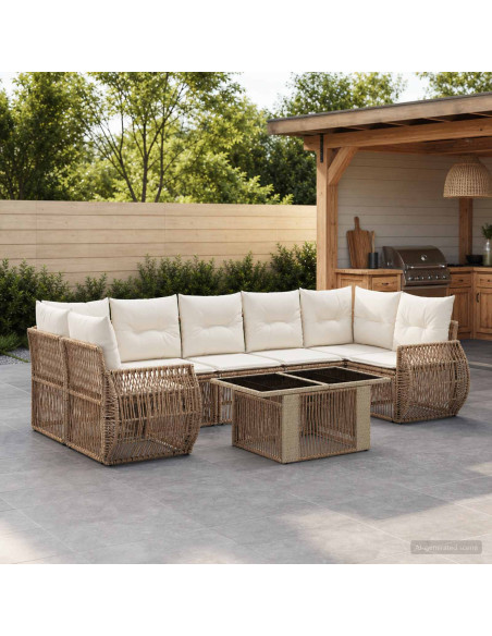 Set Divano da Giardino 8 pz Beige e Bianco Crema polyrattan