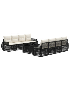 Set Divano da Giardino 9 pz Nero e Bianco Crema polyrattan 2