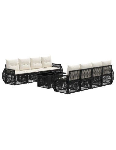 Set Divano da Giardino 9 pz Nero e Bianco Crema polyrattan