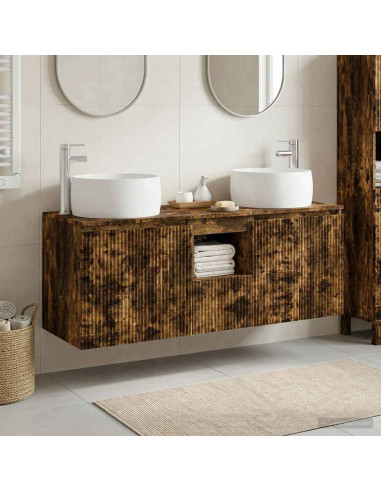 Set di Armadi da Bagno 3 pz Rovere Fumo 49,5 x 44,5 x 66 cm