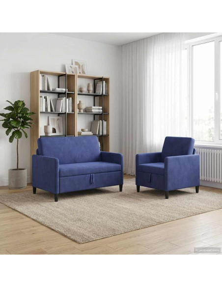 Set di Divani con Storage 2 pz Blu Polizia Poliestere