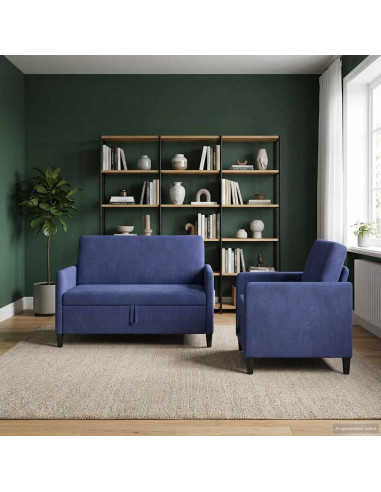 Set di Divani con Storage 2 pz Blu Polizia Poliestere
