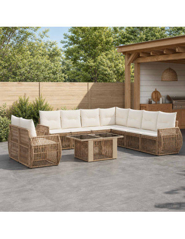 Set Divano da Giardino 10 pz Beige e Bianco Crema polyrattan
