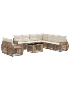 Set Divano da Giardino 10 pz Beige e Bianco Crema polyrattan 2