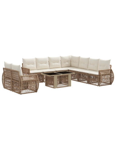 Set Divano da Giardino 10 pz Beige e Bianco Crema polyrattan