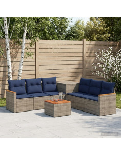 Set di divani 8 pz Grigio e Blu Navy Rattan sintetico e Acciaio