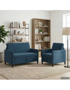 Set di Divani con Storage 2 pz Blu Poliestere
