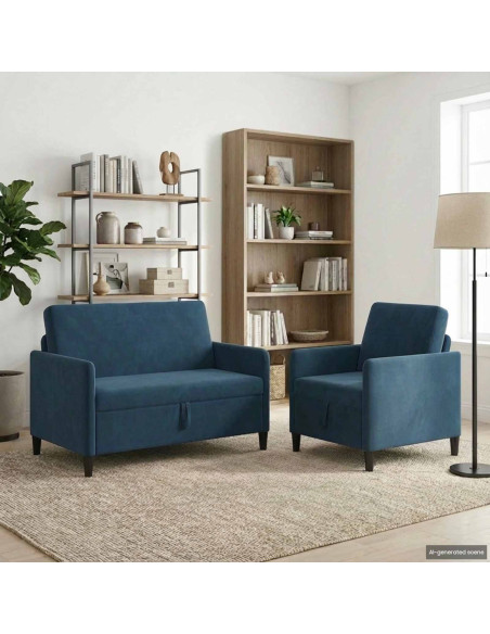 Set di Divani con Storage 2 pz Blu Poliestere
