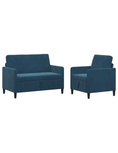 Set di Divani con Storage 2 pz Blu Poliestere