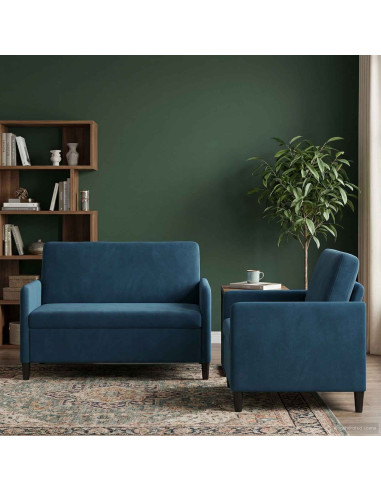 Set di Divani con Storage 2 pz Blu Poliestere