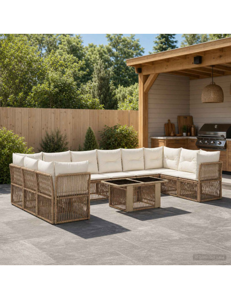 Set Divano da Giardino 11 pz Beige polyrattan