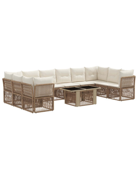 Set Divano da Giardino 11 pz Beige polyrattan