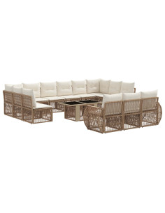 Set Divano da Giardino 14 pz Beige e Bianco Crema polyrattan 2