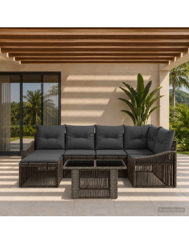 Set Divano da Giardino 7 pz Grigio e Grigio Scuro polyrattan