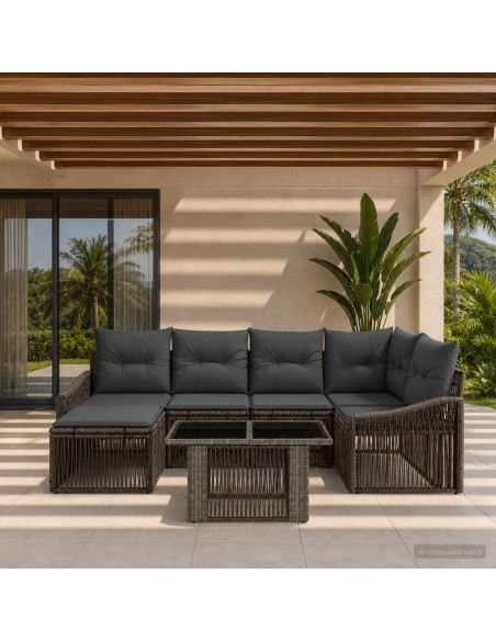 Set Divano da Giardino 7 pz Grigio e Grigio Scuro polyrattan