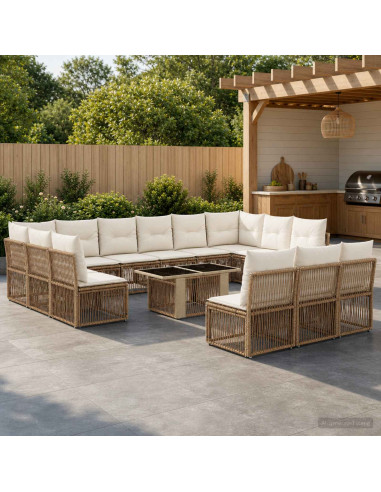 Set Divano da Giardino 14 pz Beige polyrattan