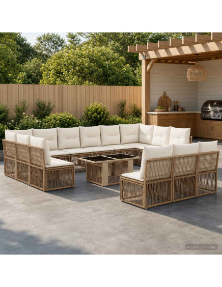 Set Divano da Giardino 14 pz Beige polyrattan