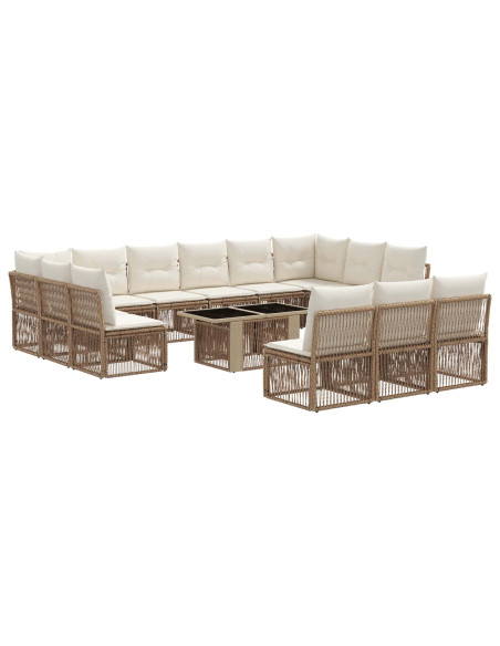Set Divano da Giardino 14 pz Beige polyrattan