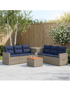 Set di divani 8 pz Grigio e Blu Navy Rattan sintetico e Acciaio