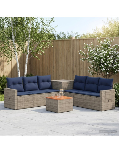 Set di divani 8 pz Grigio e Blu Navy Rattan sintetico e Acciaio