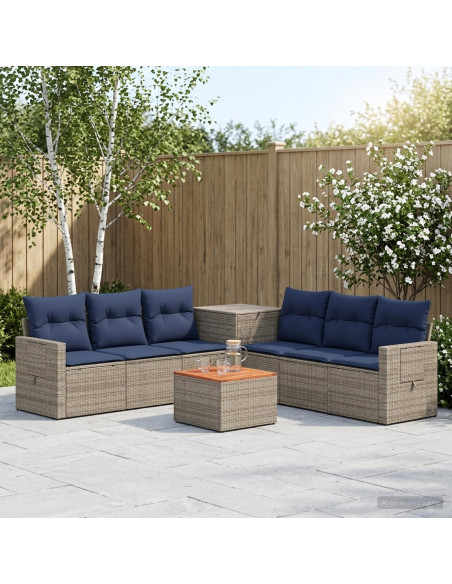 Set di divani 8 pz Grigio e Blu Navy Rattan sintetico e Acciaio