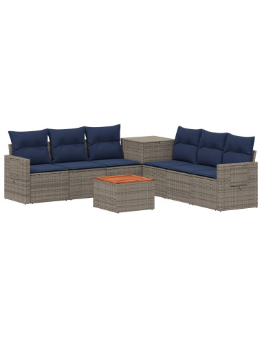 Set di divani 8 pz Grigio e Blu Navy Rattan sintetico e Acciaio