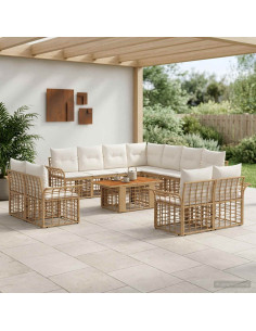 Set Divano da Giardino 12 pz Naturale e Bianco Crema polyrattan
