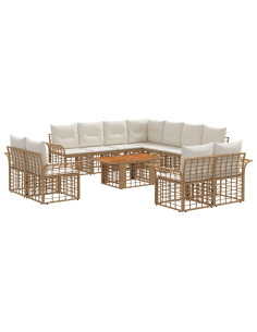 Set Divano da Giardino 12 pz Naturale e Bianco Crema polyrattan 2