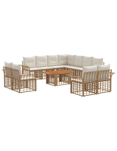 Set Divano da Giardino 12 pz Naturale e Bianco Crema polyrattan