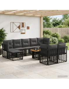 Set Divano da Giardino 10 pz Nero e Grigio scuro polyrattan