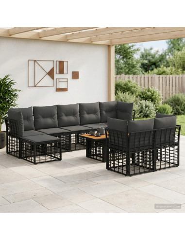 Set Divano da Giardino 10 pz Nero e Grigio scuro polyrattan