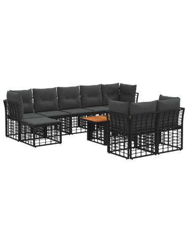 Set Divano da Giardino 10 pz Nero e Grigio scuro polyrattan