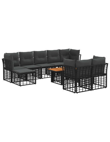 Set Divano da Giardino 10 pz Nero e Grigio scuro polyrattan