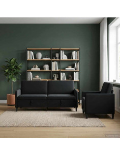 Set di Divani con Storage 2 pz Nero Poliestere