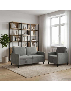 Set di Divani con Storage 2 pz Grigio Scuro Poliestere